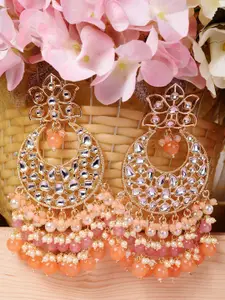 Saraf RS Jewellery Orange & Gold Plated Kundan Studded Contemporary Chandbalis Earrings