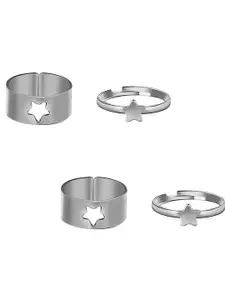 Vembley Pack of 4 Silver Plated Star Couple Ring