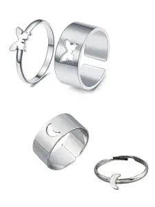 Vembley Set of 2 Silver-Plated Half Moon Couple Ring