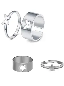 Vembley Set of 4 Stylish Silver-Plated Star & Butterfly Couple Rings