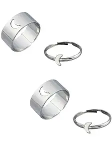 Vembley Pack of 4 Silver Plated Half Moon Couple Rings