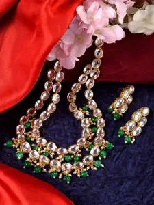 Saraf RS Jewellery Gold-Plated Green Kundan Beaded Necklace Jewellery Set