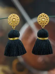Bellofox Black & Gold-Toned Tassel Statement Drop Earrings