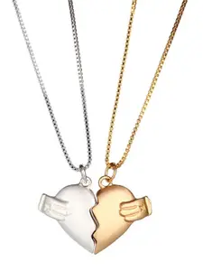 OOMPH Gold & Silver-Toned & Magnetic Heart Couple Pendant With Chain