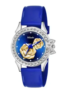 Mikado Women Multicoloured Brass Embellished Dial & Blue Leather Straps Analogue Watch DD 4111