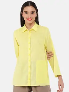 GRASS by Gitika Goyal Yellow Pure Cotton Shirt Style Top