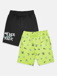Pantaloons Junior Boys Black & Lime Green Pack of 2 Printed Shorts