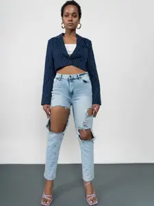 FREAKINS Women Stunning Blue Mom Fit Cropped Jeans