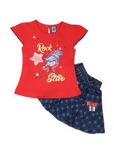 V-Mart Girls Printed Pure Cotton T-shirt with Shorts