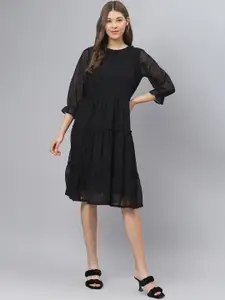 DEEBACO Women Black Tiered A-Line Dress