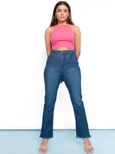 FREAKINS Women Stunning Blue Bootcut Fit Cropped Jeans