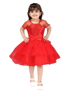 Aarika Girls Red Net Fit & Flare Dress