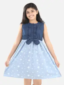 StyleStone Girls Blue Printed Denim Dress