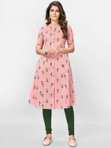 Vbuyz Women Pink Quirky Embroidered Thread Work Kurta