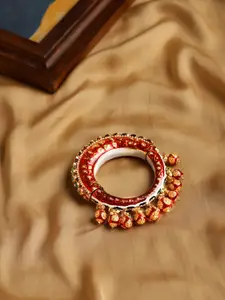Ruby Raang Gold-Plated Red Stone Studded Meenakari Bangle