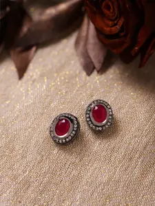 Ruby Raang Pink Circular Studs Earrings