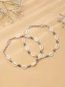 VIRAASI Set of 2 White Beaded Anklets