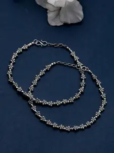 VIRAASI Set of 2 Silver-Toned Beaded Anklets