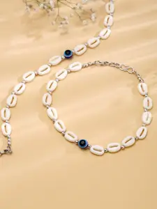 VIRAASI Set of 2 White Sea Shell Beaded Anklets