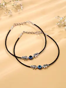 VIRAASI Set of 2 Silver-Plated Beaded Anklets