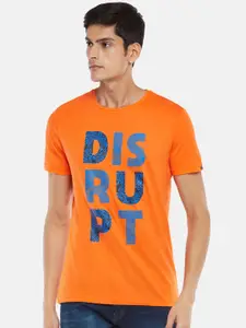 People Men Orange & Blue Typography Printed T-shirt