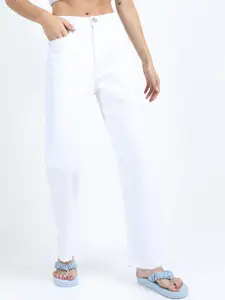 Tokyo Talkies Women White Straight Fit Cotton Jeans