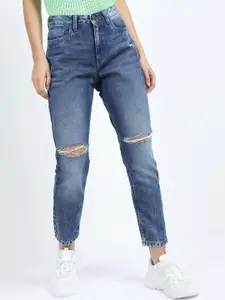 Tokyo Talkies Women Blue Slim Fit Slash Knee Heavy Fade Jeans
