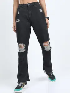 Tokyo Talkies Women Black Straight Fit Highly Distressed Jeans
