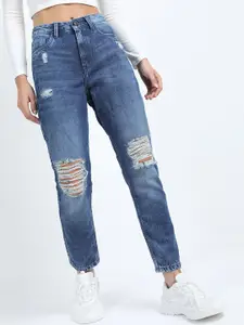 Tokyo Talkies Women Blue Straight Fit Highly Distressed Light Fade Jeans