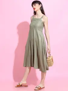 Tokyo Talkies Olive Green Pinafore Midi Dress