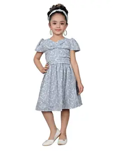 SKY HEIGHTS Girls Grey & White Floral Cotton Dress