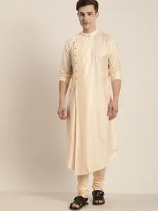 SHRESTHA BY VASTRAMAY Men Cream-Coloured Pleated Kurta with Trousers