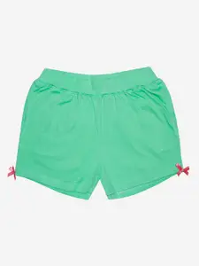 KiddoPanti Girls Green Solid Shorts