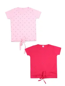 V-Mart Girls Pack of 2 Pink & Fuchsia Printed Tops