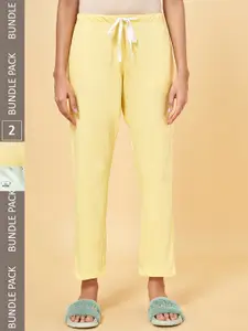 Dreamz by Pantaloons Women Set of 2 Blue & Yellow Printed Cotton Lounge Pants