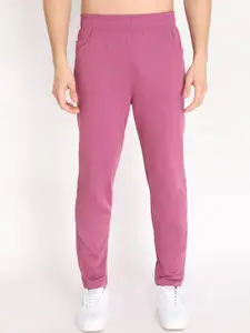 CHKOKKO Men Pink Solid Cotton Track Pants