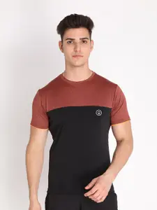 Chkokko Men Rust & Black Outdoor Solid Regular Fit Sports T-Shirt
