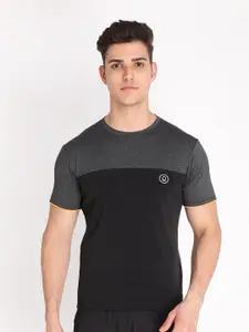 Chkokko Men Black & Grey Melange Training or Gym T-shirt