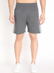 CHKOKKO Men Grey Melange Cotton Outdoor Sports Shorts