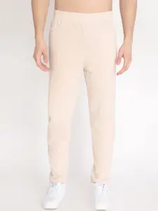 CHKOKKO Men Beige Solid Cotton Track Pants