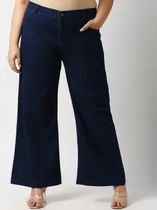 Freeform by High Star Women Plus Size Navy Blue Wide Leg High-Rise Stretchable Jeans