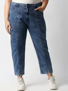 Freeform by High Star Women Plus Size  Blue Mom-Fit High-Rise Heavy Fade Acid Wash Cropped Jeans