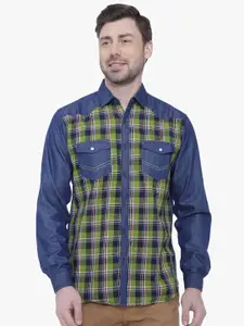 Kuons Avenue Men Green Smart Slim Fit Checked Casual Shirt
