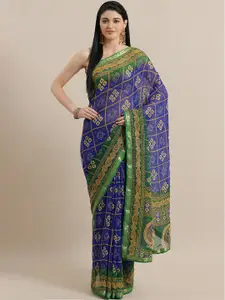KALINI Blue & Green Bandhani Zari Bandhani Saree