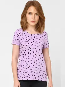 Vero Moda Women Lavender & Black Printed T-shirt
