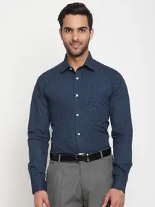 Cantabil Men Navy Blue Original Micro Checks Semi Sheer Striped Formal Shirt