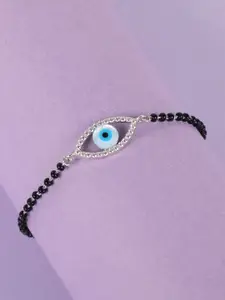 Clara Women Silver-Toned & Black Rhodium-Plated Evil Eye Mangalsutra Bracelet