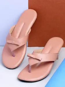 DEAS Women Peach-Coloured Open Toe Flats with Bows