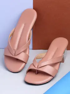 DEAS Women Peach-Coloured Solid Synthetic Open Toe Flats with Bows