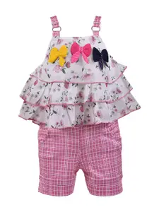 Wish Karo Girls White & Pink Printed Top with Shorts